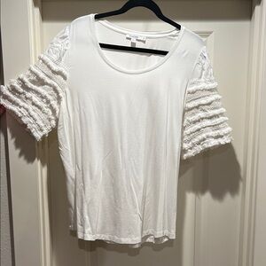 Chico's Ivory Textured Sleeve Tee